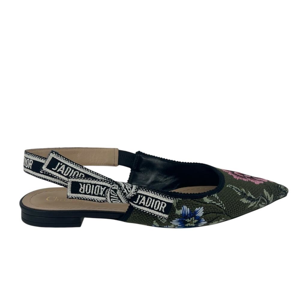 Christian Dior J'adior Embroidered Floral Sling Back Flats - Picture 3 of 14